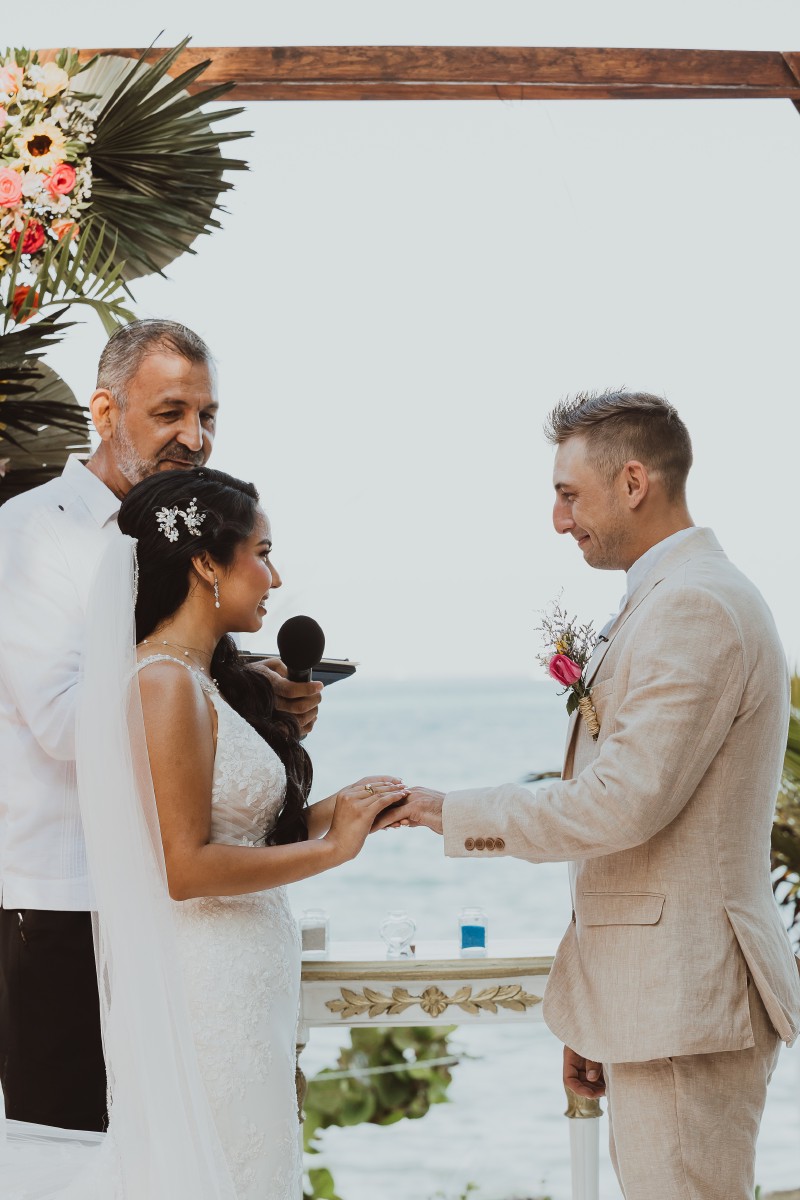 Bride getting ready at Ocean Weddings Cancun.